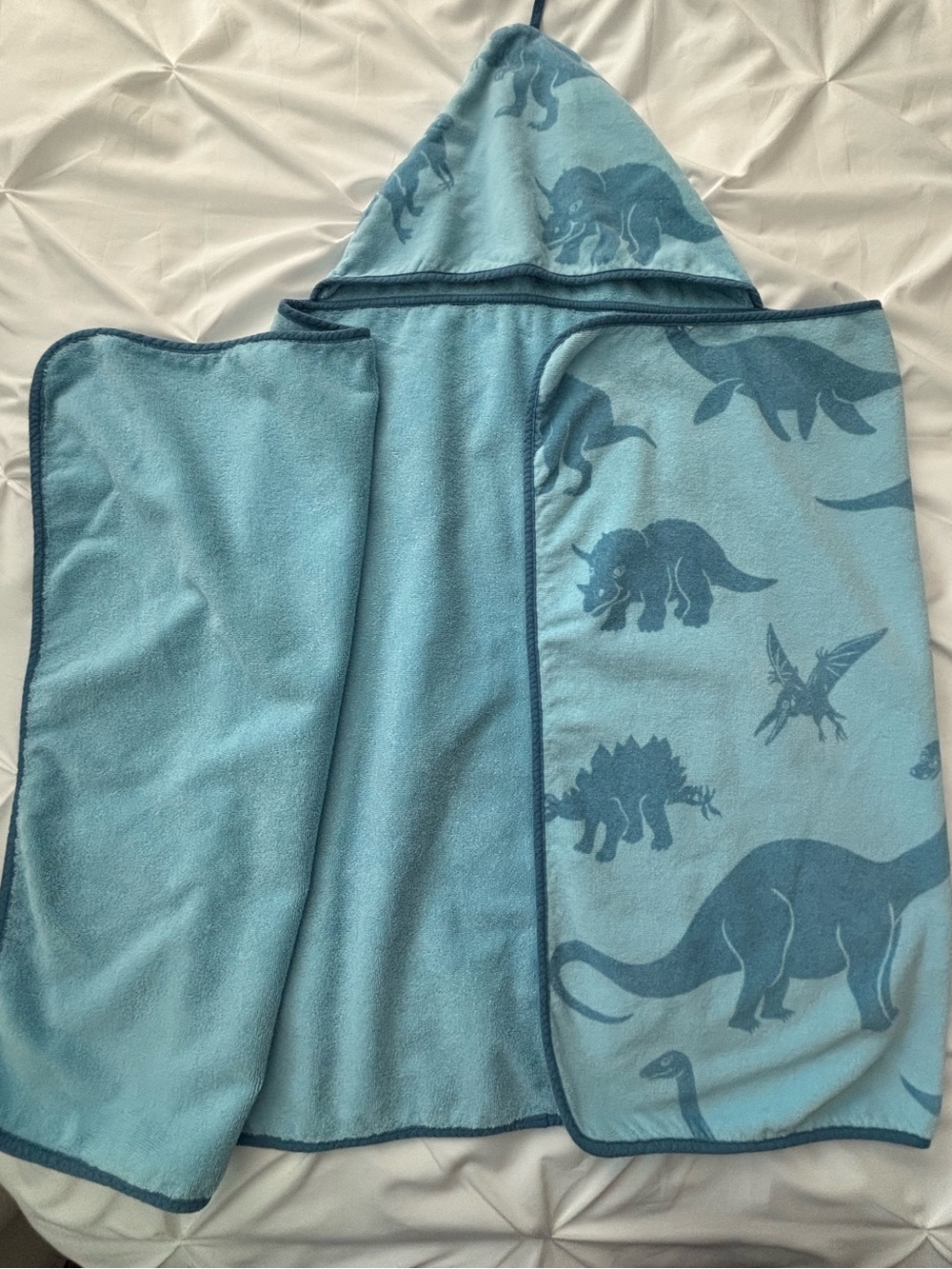 Kids Hooded Towel - Blue Dinosaur Print GUC